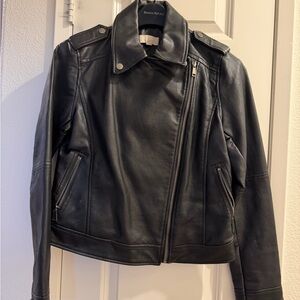 LOFT Black Leather Jacket with Zipper Details